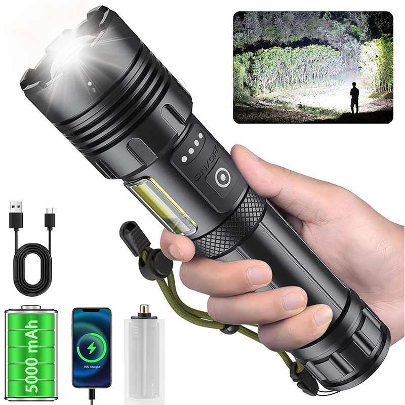 LED Torch Light High Power Rechargeable Torchlight 20000 Lumens with COB Side-Light