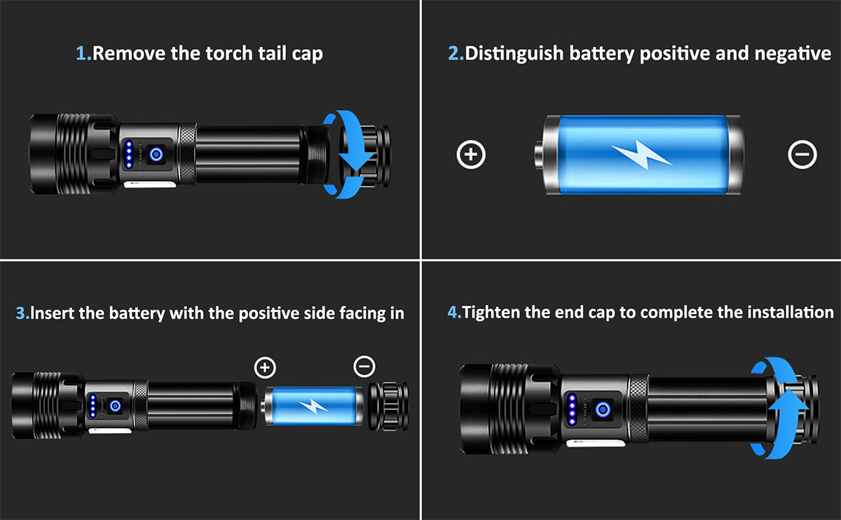LED Torch Light High Power Rechargeable Torchlight 20000 Lumens with COB Side-Light