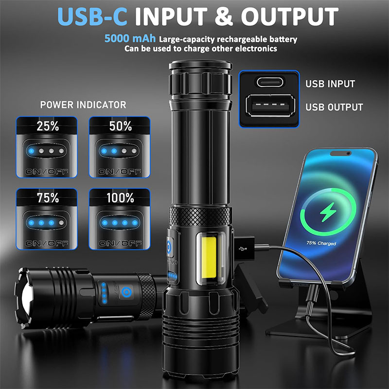 LED Torch Light High Power Rechargeable Torchlight 20000 Lumens with COB Side-Light 5