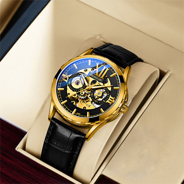 Luxury Men's Automatic Mechanical Stainless Steel Watch Business Hollow Skeleton