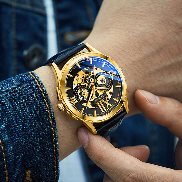 Luxury Men's Automatic Mechanical Stainless Steel Watch Business Hollow Skeleton 3