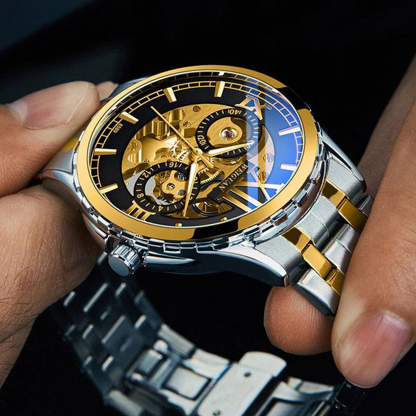 Luxury Men's Automatic Mechanical Stainless Steel Watch Business Hollow Skeleton 5