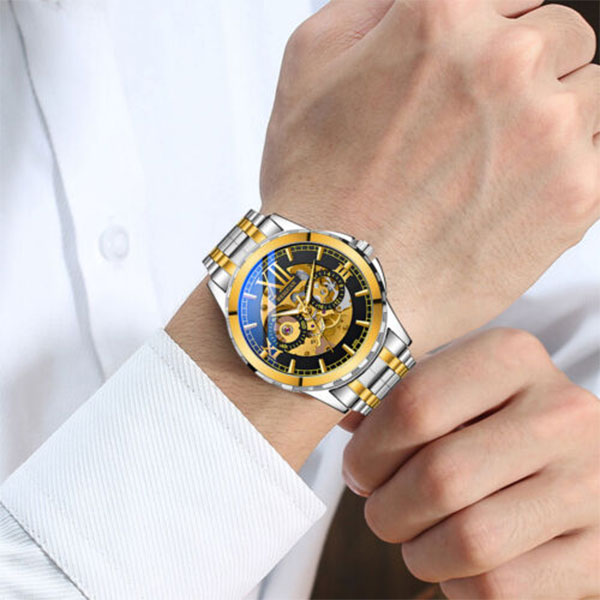 Luxury Men's Automatic Mechanical Stainless Steel Watch Business Hollow Skeleton 6