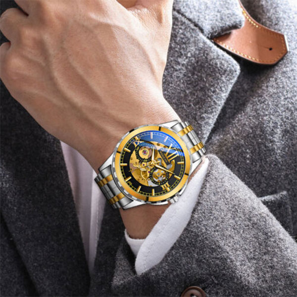 Luxury Men's Automatic Mechanical Stainless Steel Watch Business Hollow Skeleton 7