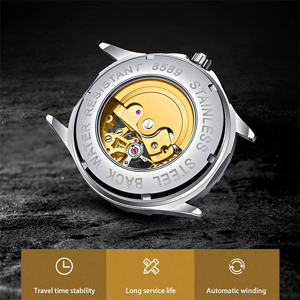 Luxury Men's Automatic Mechanical Stainless Steel Watch Business Hollow Skeleton 8