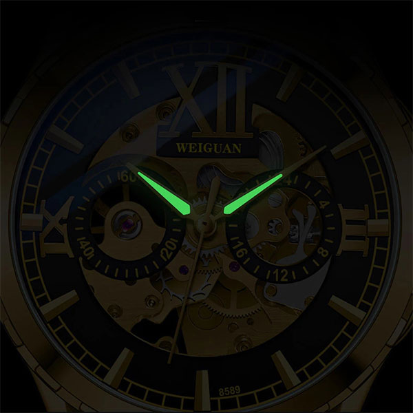 Luxury Men's Automatic Mechanical Stainless Steel Watch Business Hollow Skeleton 9