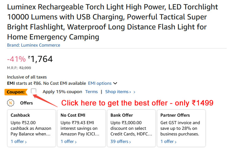 Rechargeable Torch Light High Power LED Torchlight 10000 Lumens with USB Charging